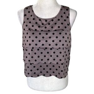 LUSH Purple Polka Dot Print Tiered Scalloped Cropped Knit Tank Top - M